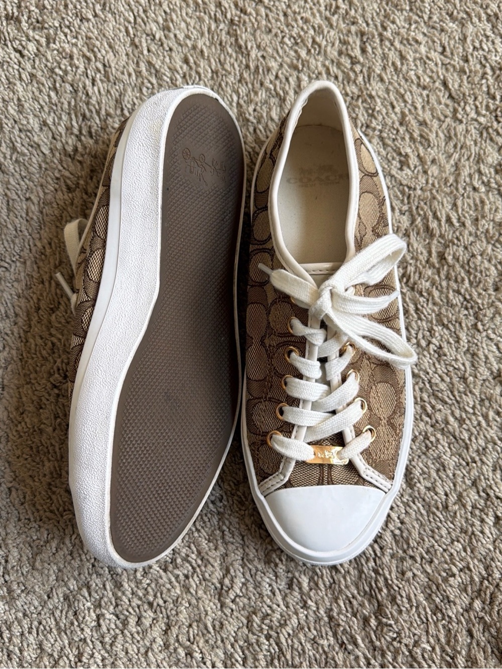 Coach Tan Signature Canvas Low-Top Sneakers with White Accents - Picture 3 of 7